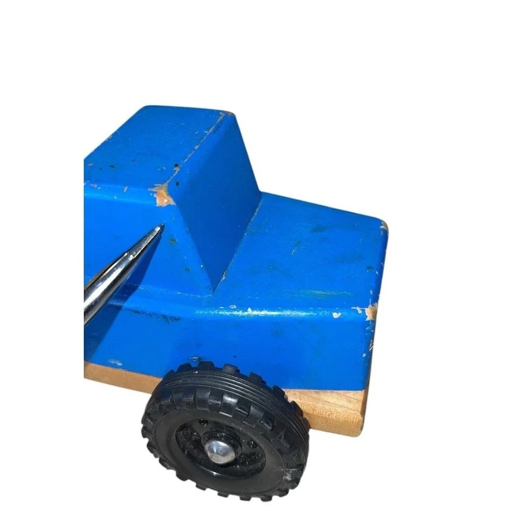 Vintage Wooden Dump Truck Blue Cab 10